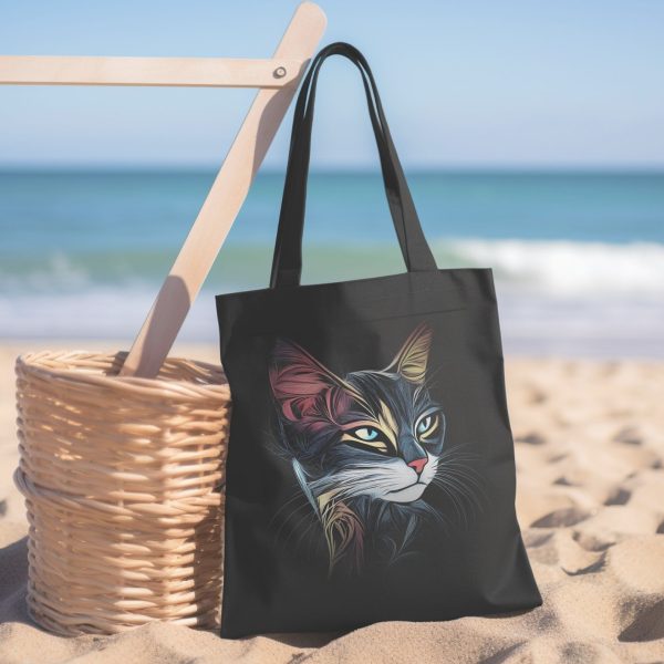 Cats & Beauty Black Tote Bag – Enigmatic Cat in Vibrant Colors - Image 2