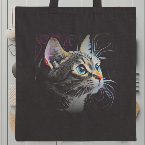 Cats & Beauty Black Tote Bag – Realistic Blue-Eyed Cat Portrait - Image 9