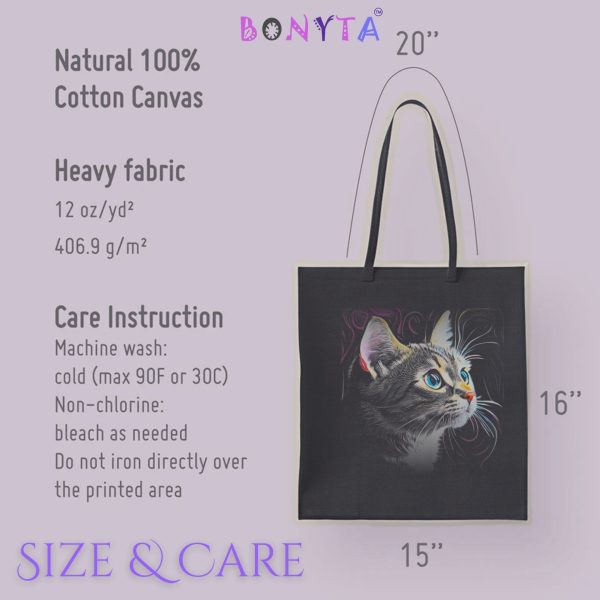 Cats & Beauty Black Tote Bag – Realistic Blue-Eyed Cat Portrait - Image 8