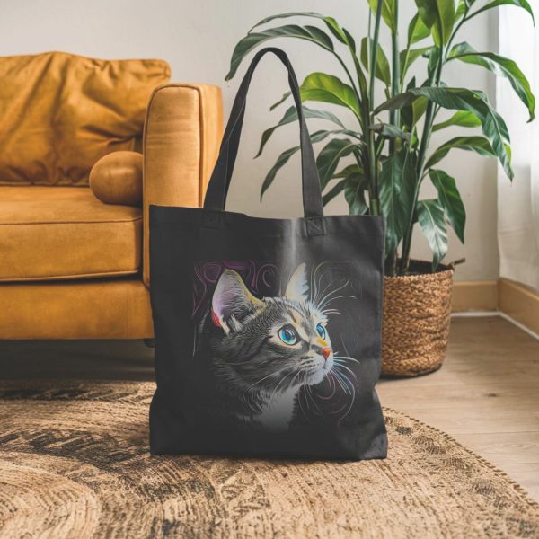 Cats & Beauty Black Tote Bag – Realistic Blue-Eyed Cat Portrait - Image 6