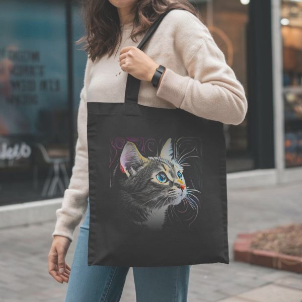 Cats & Beauty Black Tote Bag – Realistic Blue-Eyed Cat Portrait - Image 5