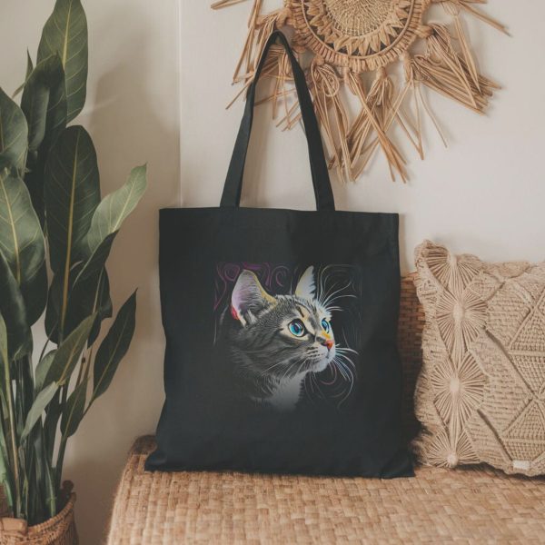 Cats & Beauty Black Tote Bag – Realistic Blue-Eyed Cat Portrait - Image 2