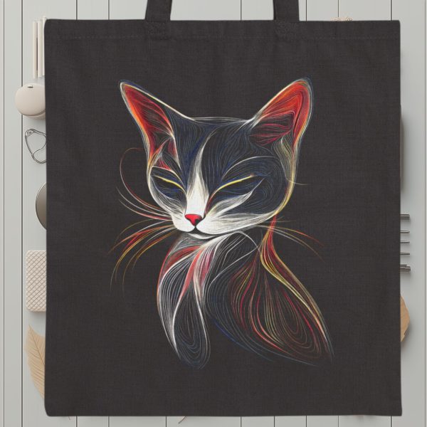 Cats & Beauty Black Tote Bag – Elegant Sleeping Cat Design - Image 9