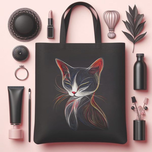 Cats & Beauty Black Tote Bag – Elegant Sleeping Cat Design - Image 6