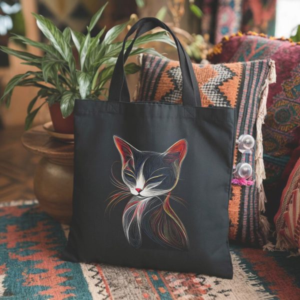 Cats & Beauty Black Tote Bag – Elegant Sleeping Cat Design - Image 5