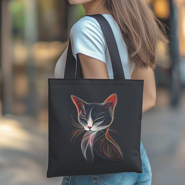 Cats & Beauty Black Tote Bag – Elegant Sleeping Cat Design - Image 4