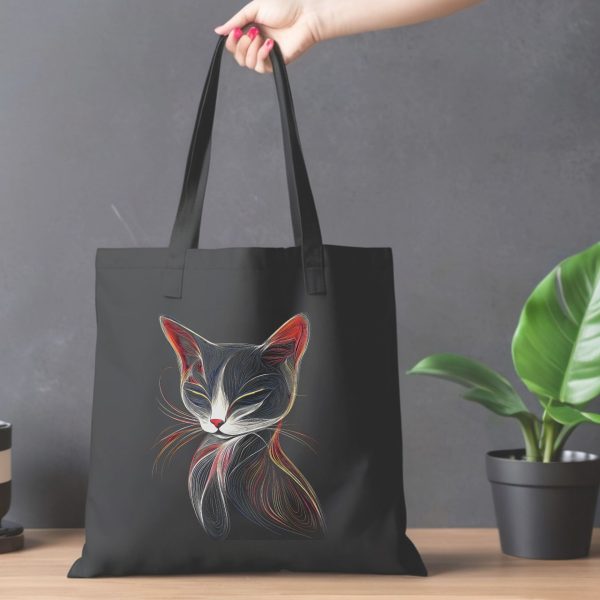 Cats & Beauty Black Tote Bag – Elegant Sleeping Cat Design