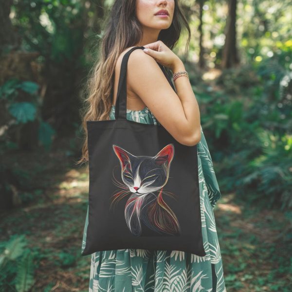 Cats & Beauty Black Tote Bag – Elegant Sleeping Cat Design - Image 2