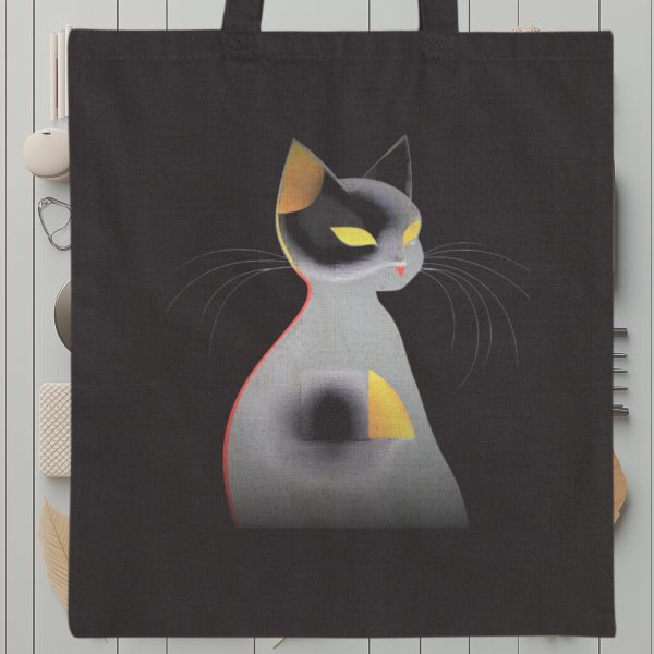 Cats & Beauty Black Tote Bag – Modern Art Cat Design - Image 9