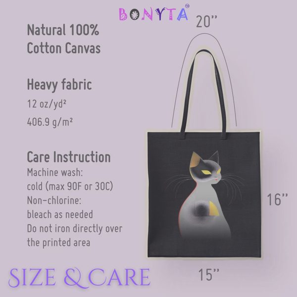 Cats & Beauty Black Tote Bag – Modern Art Cat Design - Image 8