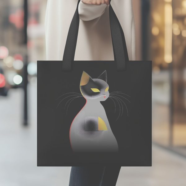 Cats & Beauty Black Tote Bag – Modern Art Cat Design - Image 5