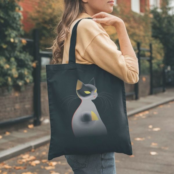 Cats & Beauty Black Tote Bag – Modern Art Cat Design